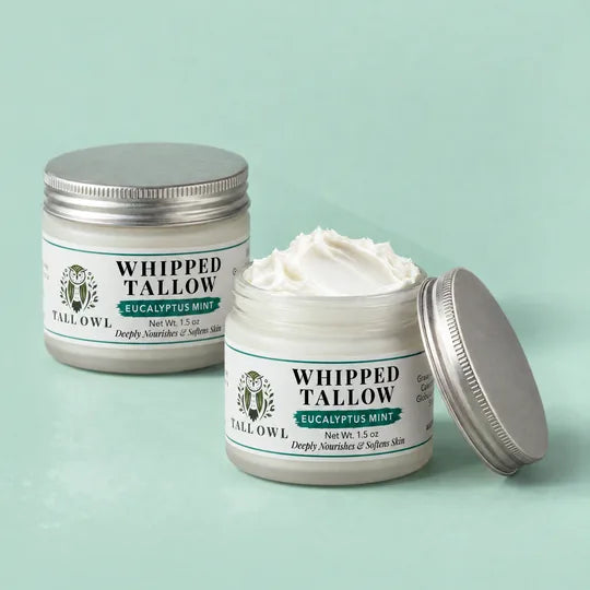 Tall Owl Whipped Tallow - Eucalyptus Mint, 1.5 oz, closed jar front label